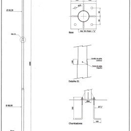 Poste reto com base e chumbador 6MT