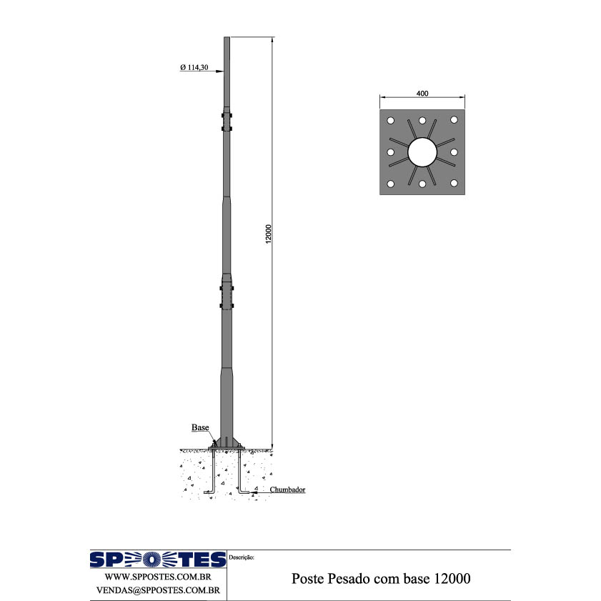 Poste Pesado com Base - 12m