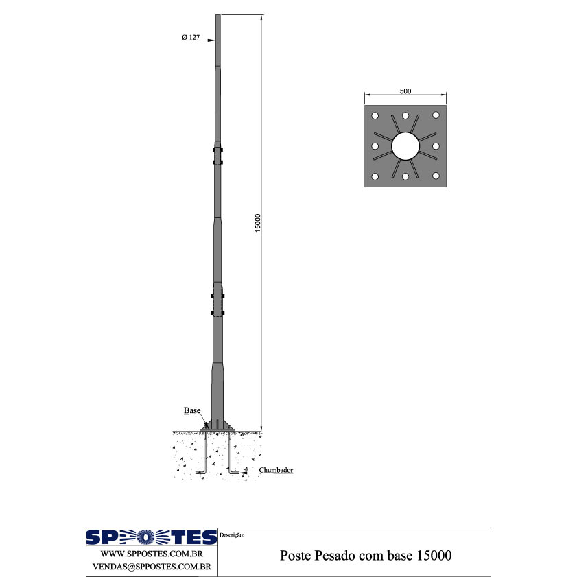 Poste Pesado com Base - 15m