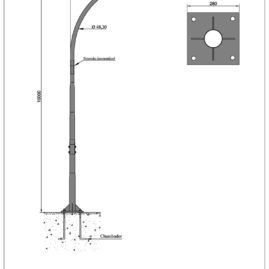 Poste de Iluminação Pública - Curvo Simples 10 Metros Chumbador
