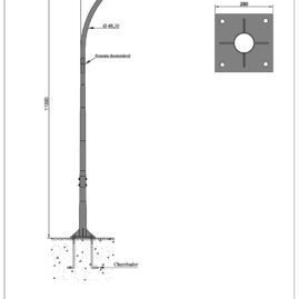 Poste de Iluminação Pública - Curvo Simples 11 Metros Chumbador