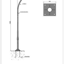 Poste de Iluminação Pública - Curvo Simples 12 Metros Chumbador