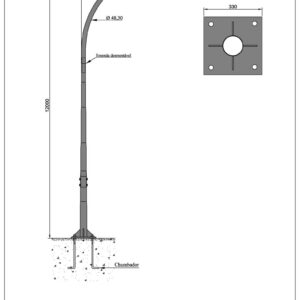 Poste de Iluminação Pública - Curvo Simples 12 Metros Chumbador