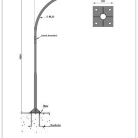 Poste de Iluminação Pública - Curvo Simples 4 Metros Chumbador