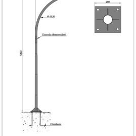 Poste de Iluminação Pública - Curvo Simples 7 Metros Chumbador