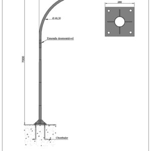 Poste de Iluminação Pública - Curvo Simples 7 Metros Chumbador