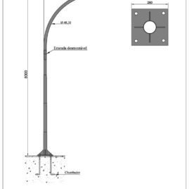 Poste de Iluminação Pública - Curvo Simples 8 Metros Chumbador