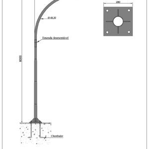 Poste de Iluminação Pública - Curvo Simples 8 Metros Chumbador