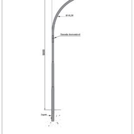 Poste de Iluminação Pública - 5 Metros Curvo Simples Engastado