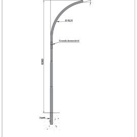 Poste de Iluminação Pública - 6 Metros Curvo Simples Engastado