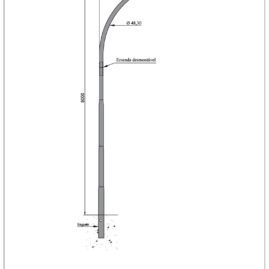 Poste de Iluminação Pública - 8 Metros Curvo Simples Engastado