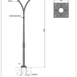 Poste de Iluminação Pública - Curvo duplo 10 Metros Chumbador