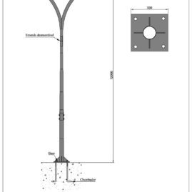 Poste de Iluminação Pública - Curvo duplo 12 Metros Chumbador