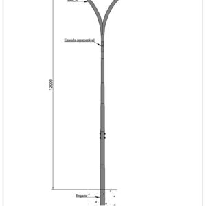 Poste de Iluminação Pública - Curvo duplo 12 Metros Engastado