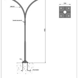 Poste de Iluminação Pública - Curvo duplo 4 Metros Chumbador