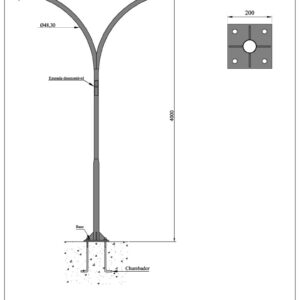 Poste de Iluminação Pública - Curvo duplo 4 Metros Chumbador