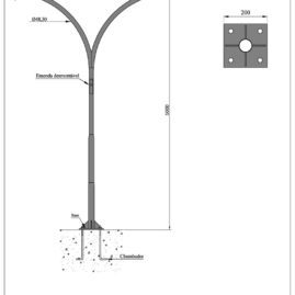 Poste de Iluminação Pública - Curvo duplo 5 Metros Chumbador