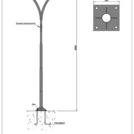 Poste de Iluminação Pública - Curvo duplo 8 Metros Chumbador