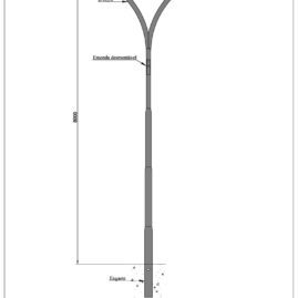 Poste de Iluminação Pública - Curvo duplo 8 Metros Engastado