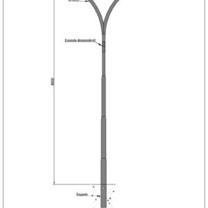 Poste de Iluminação Pública - Curvo duplo 8 Metros Engastado
